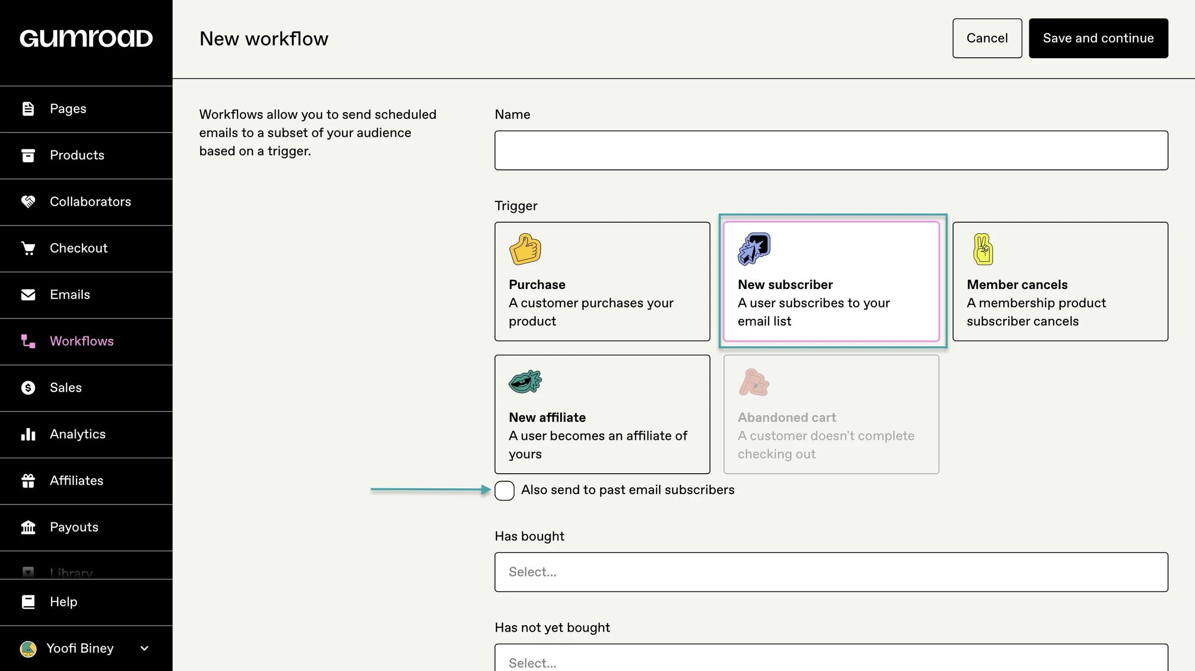 add new workflow on gumroad