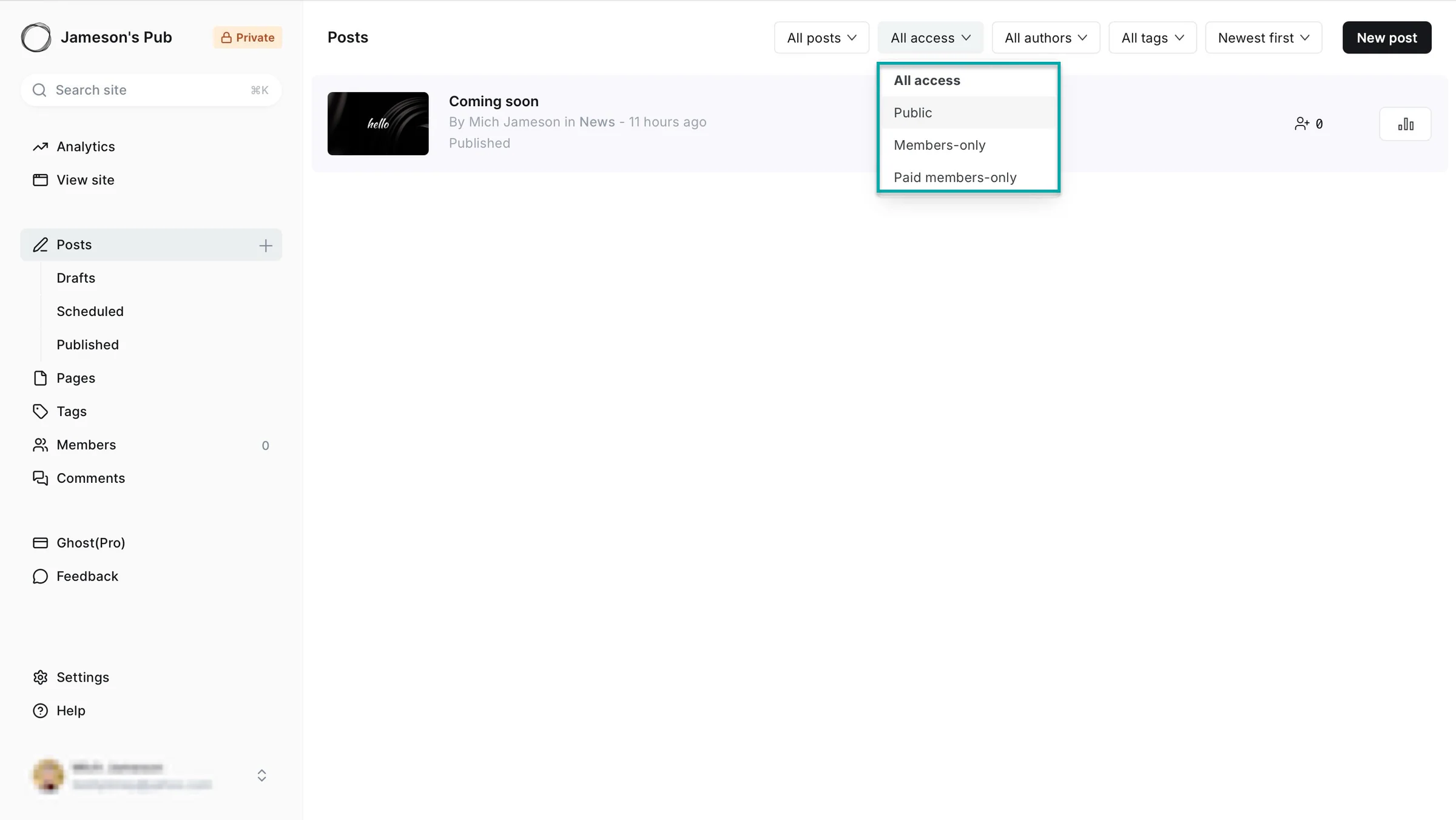 all access tab on ghost