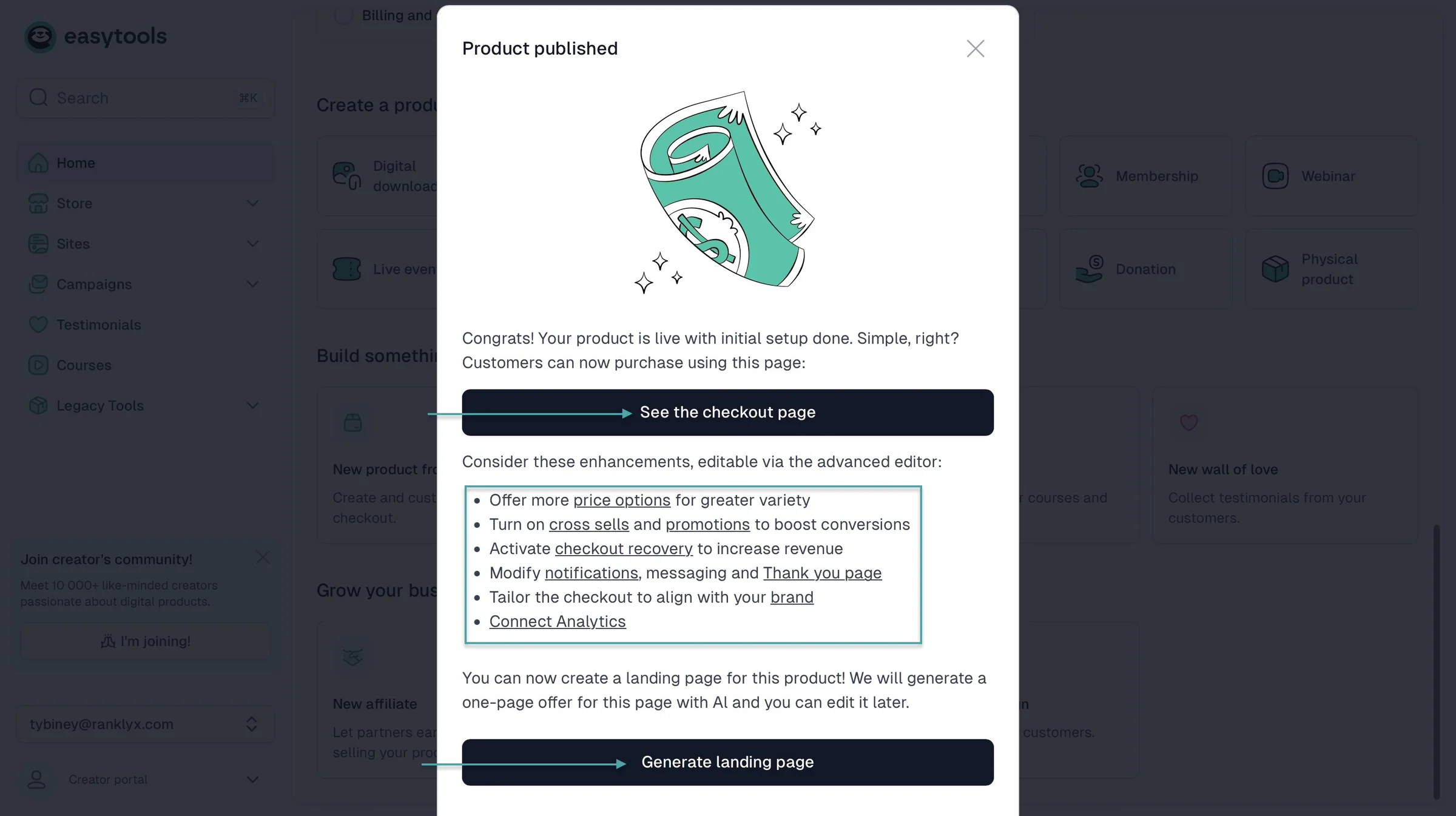 generate landing page on easytools