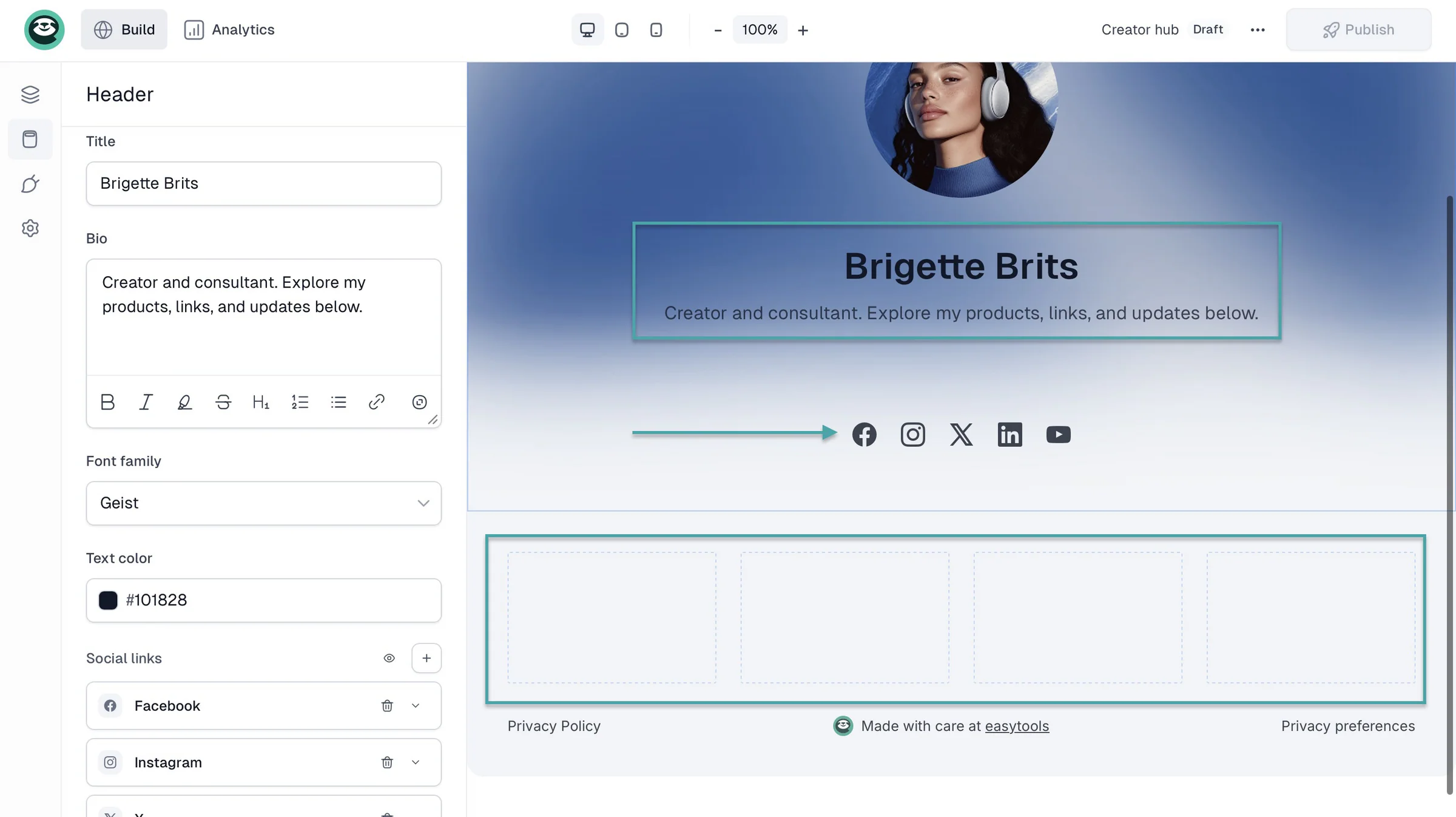 creator page editor