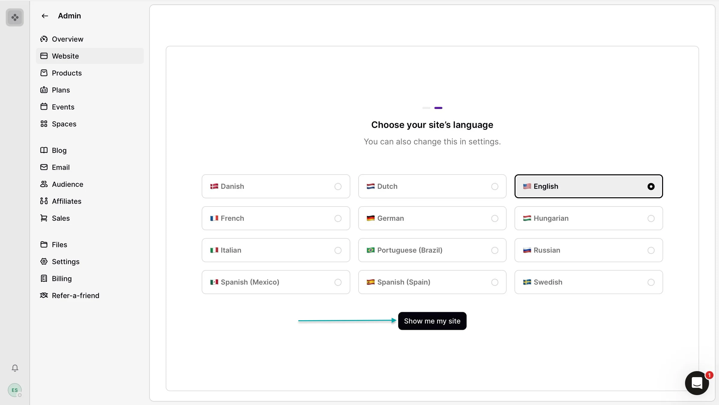 pick website language