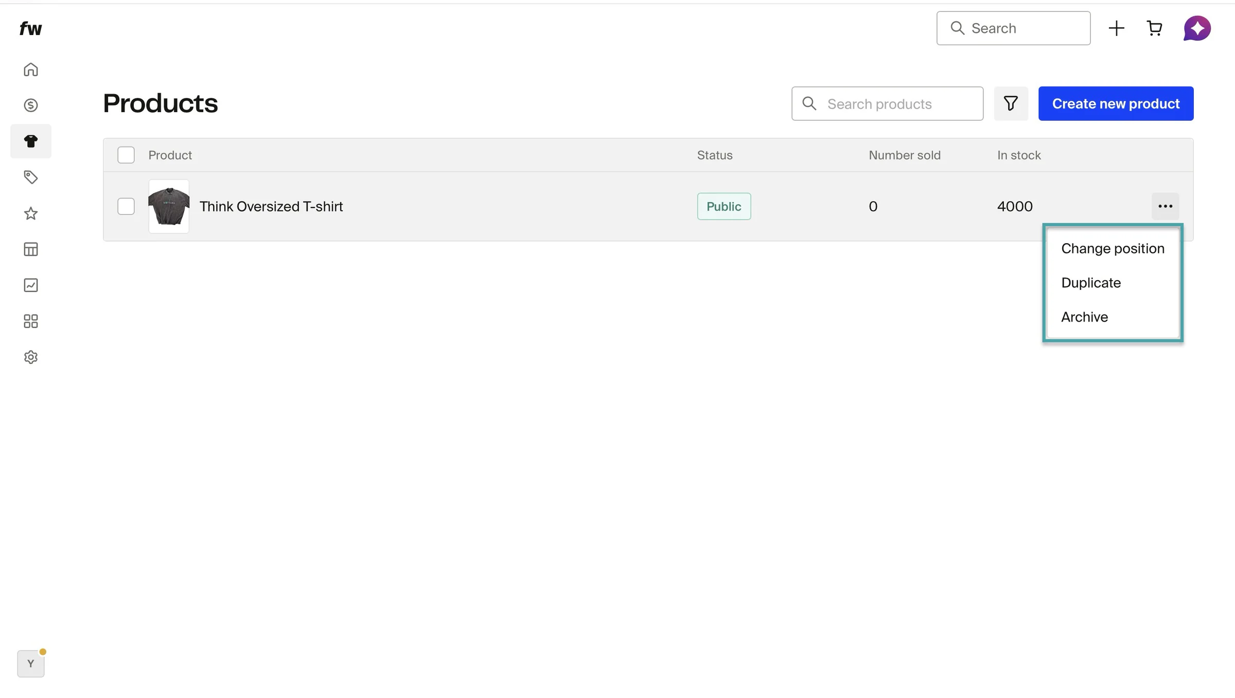 product list on fourthwall