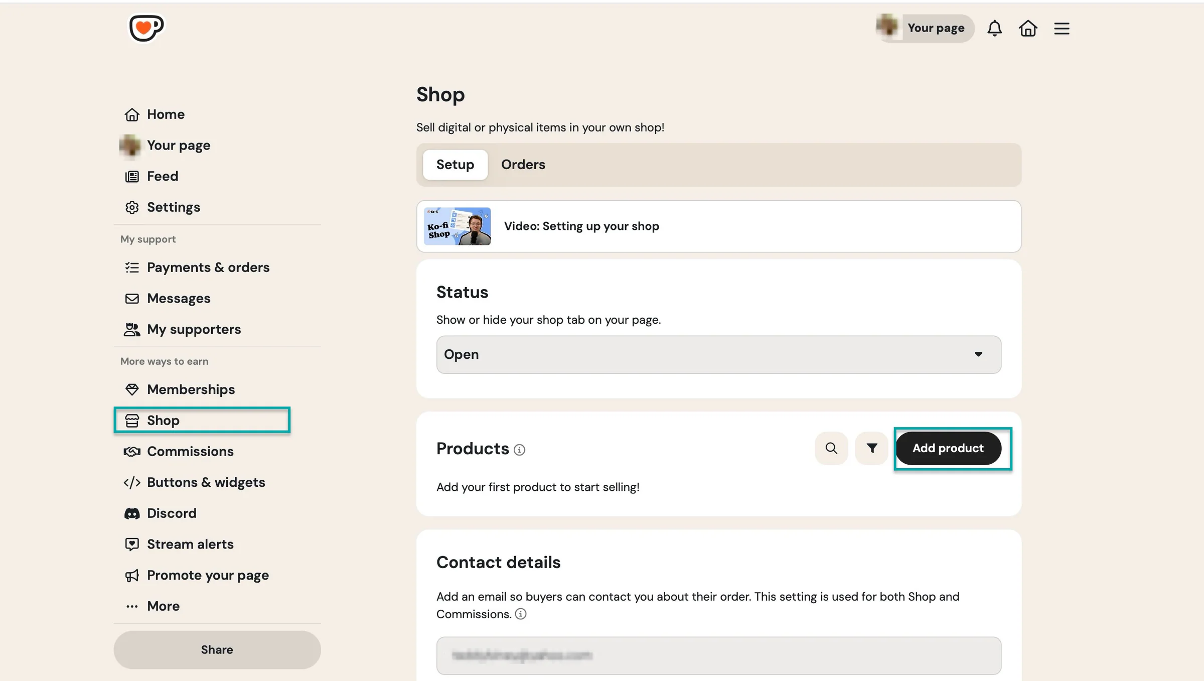 shop feature on buy me a coffee alternative