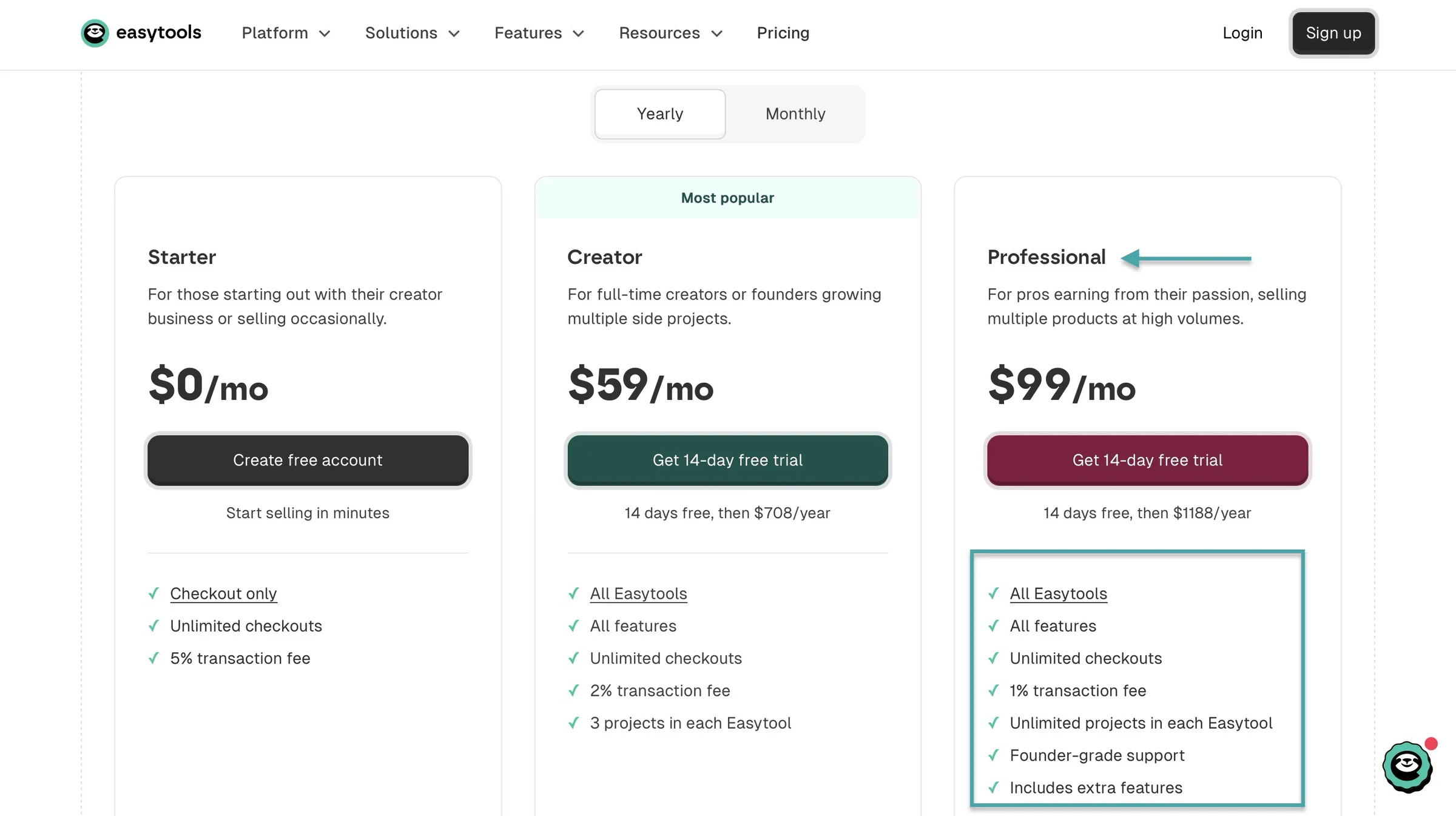 easytools professional pricing plan