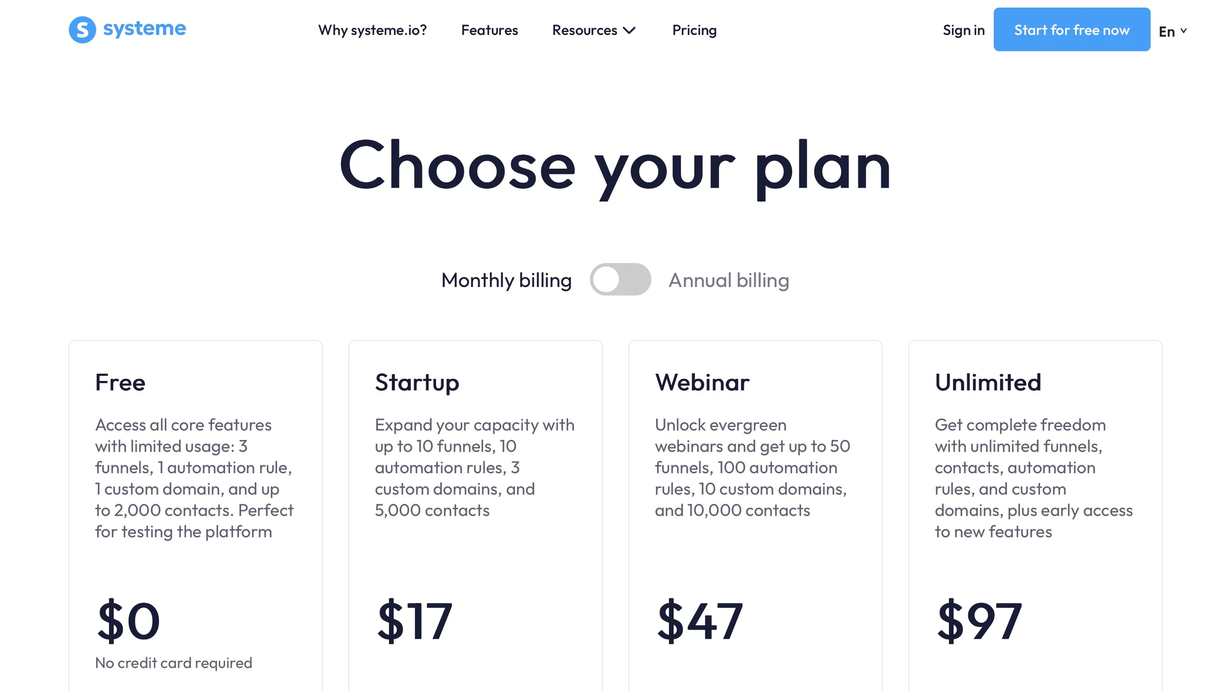 Systeme.io pricing plans