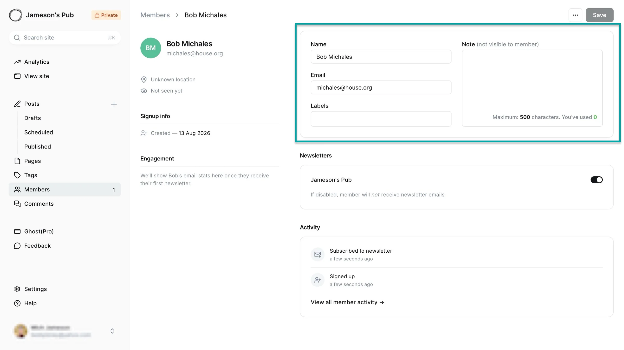 edit member information on ghost