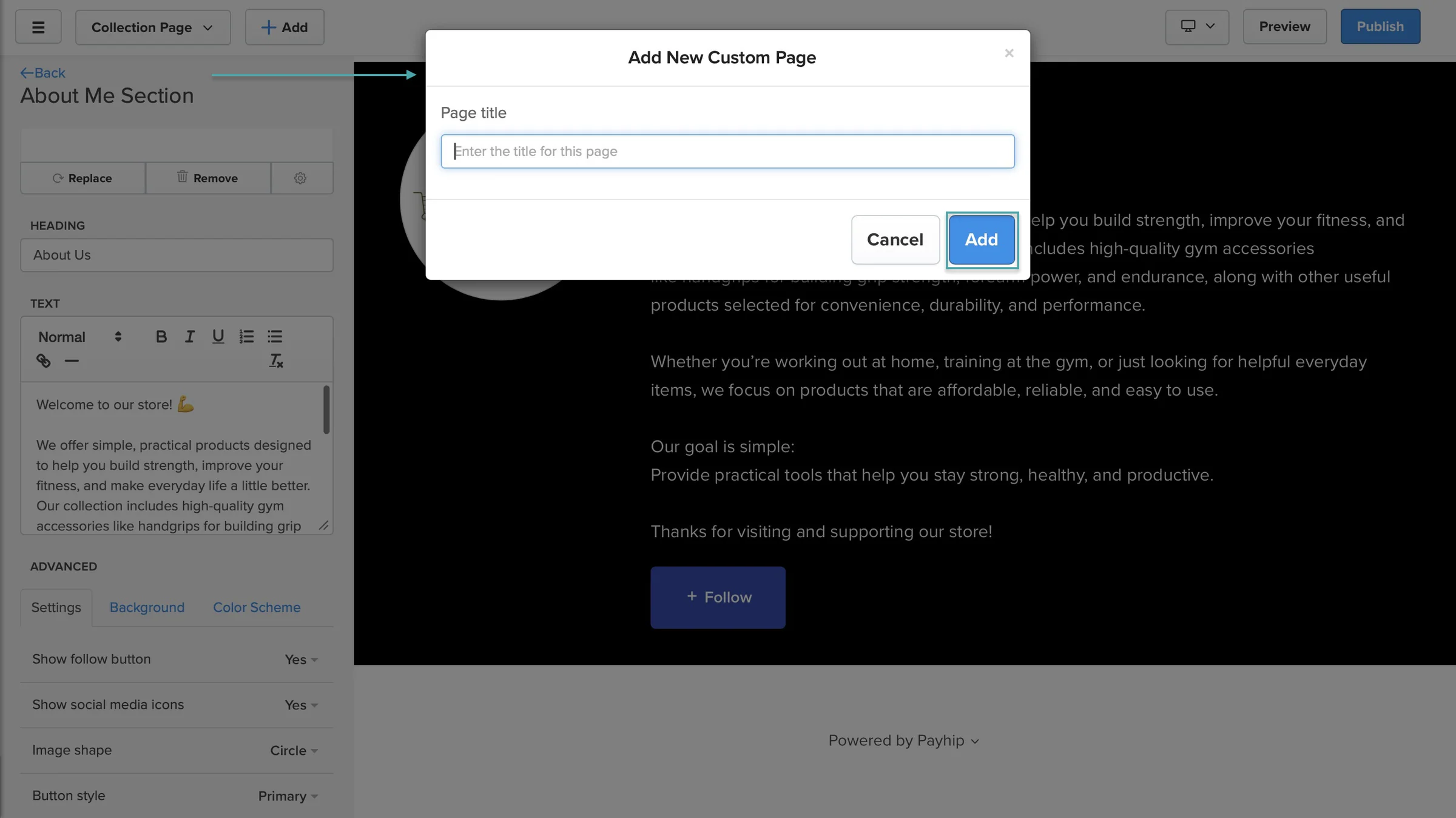 add custom page on payhip