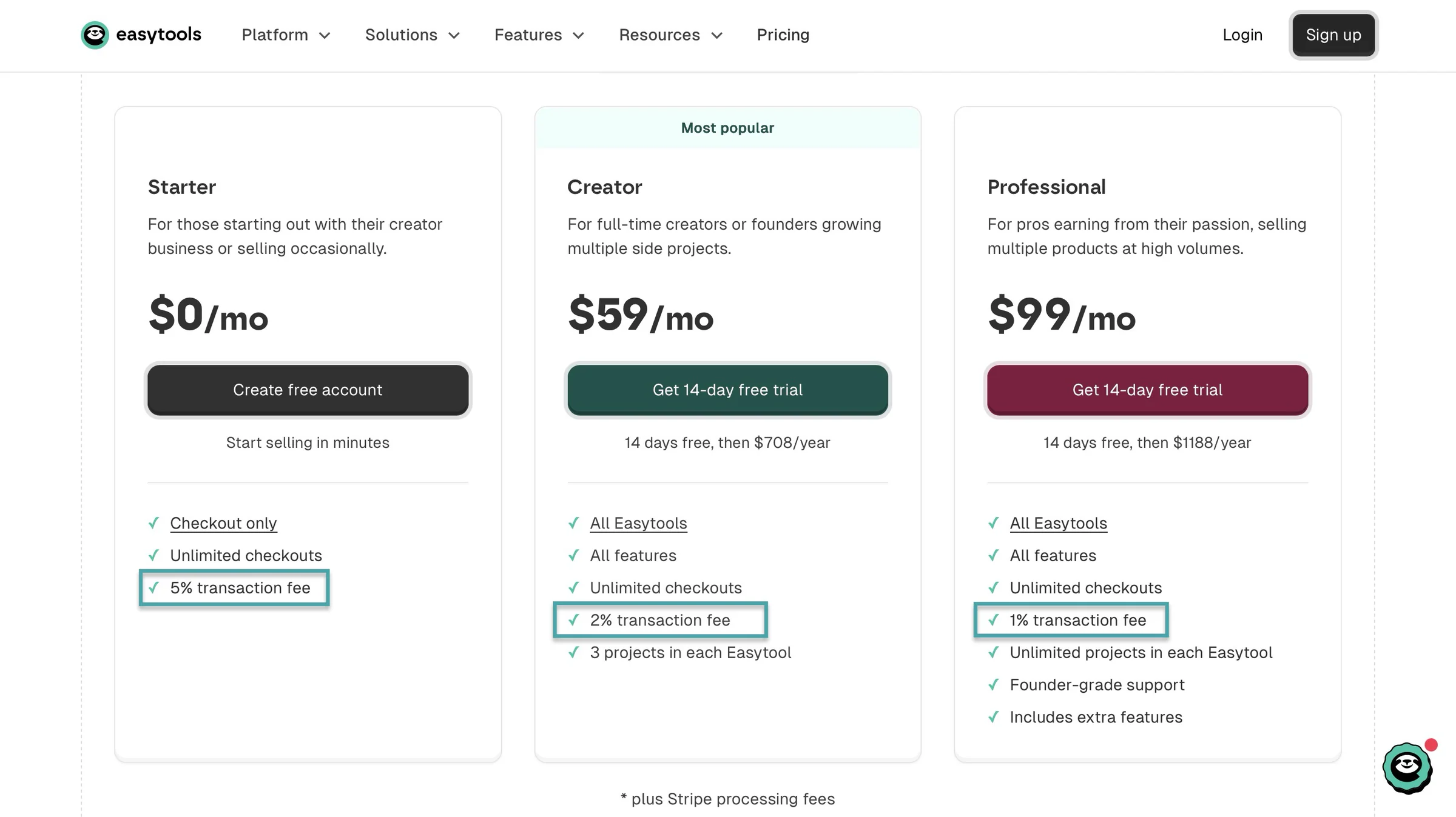 easytools transaction fee