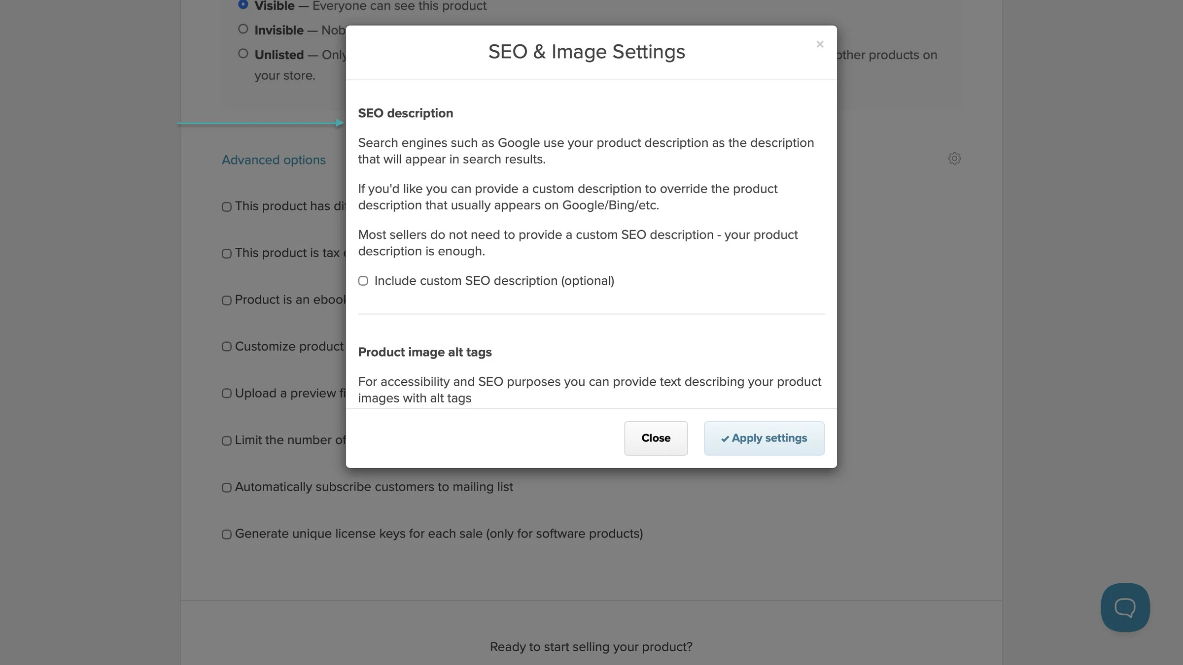 seo and image settings