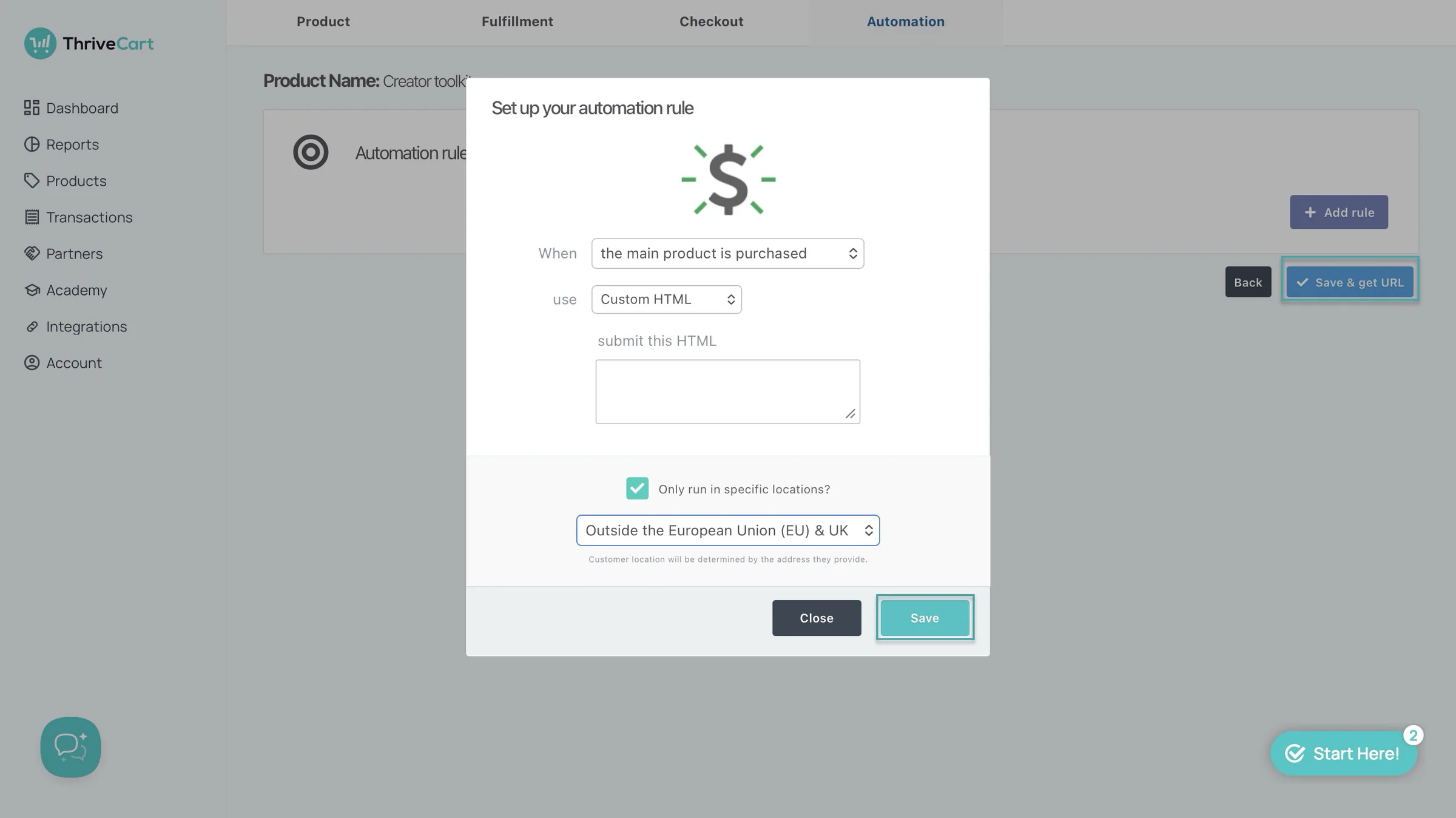 thrivecart automation setup