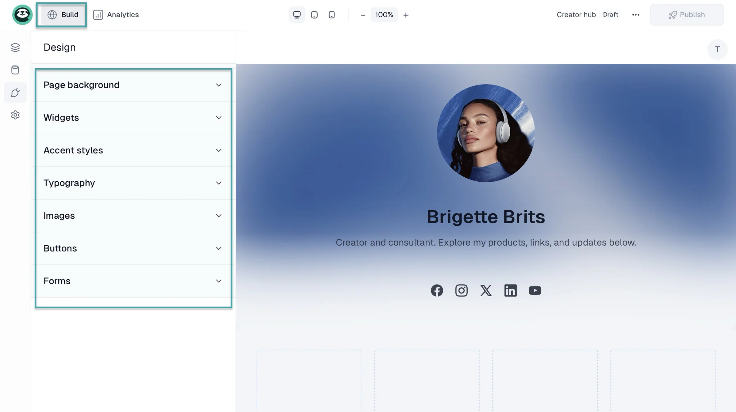 creator page customization