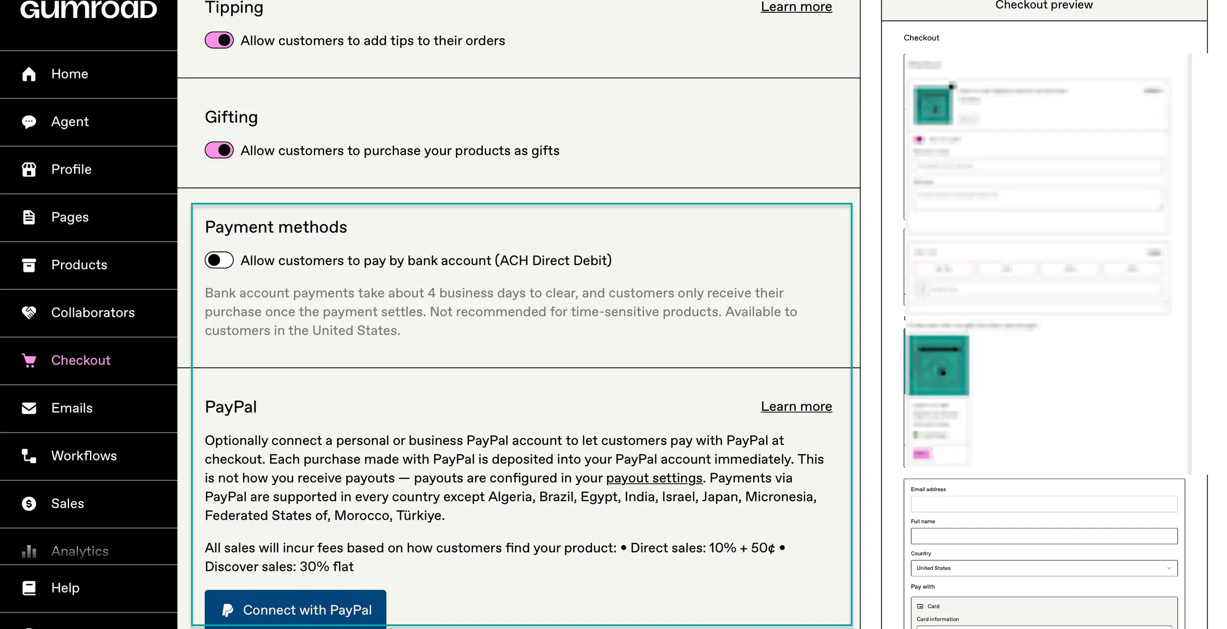 gumroad payment methods