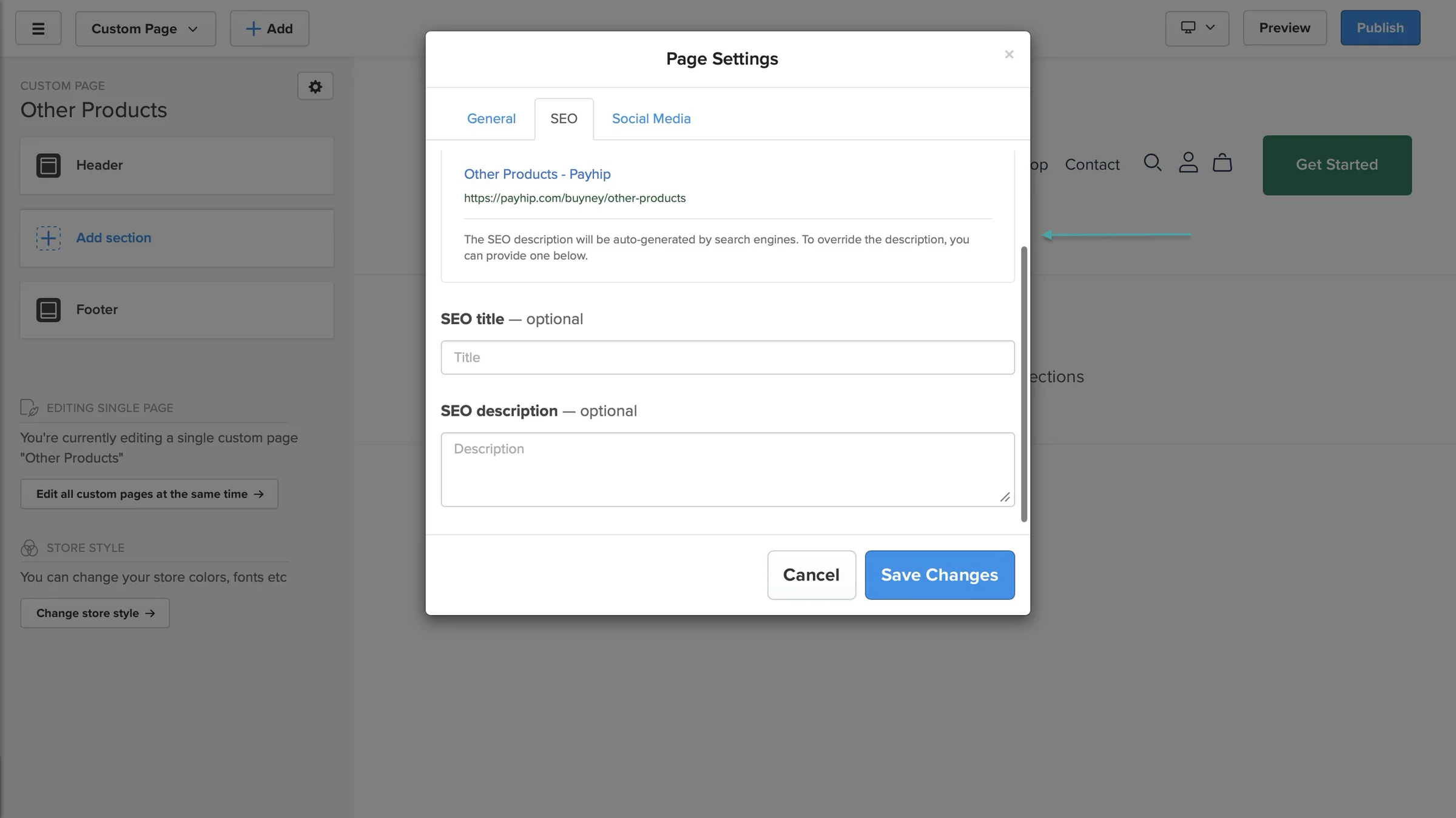 payhip vs gumroad - page settings