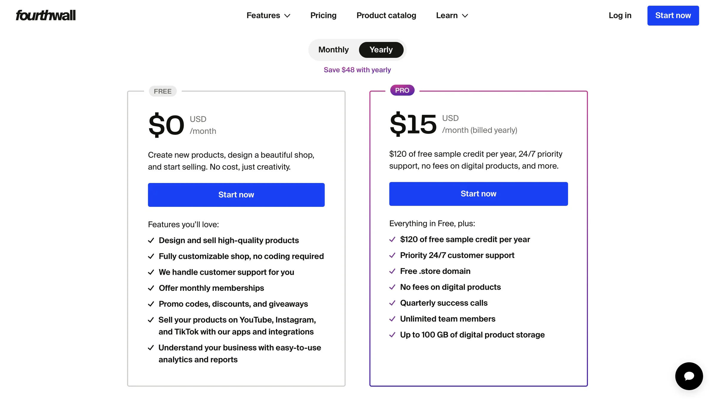Fourthwall pricing plans