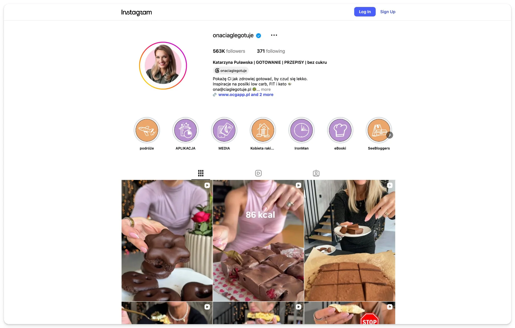 Profil @onaciaglegotuje na Instagramie z 563 tys. obserwujących