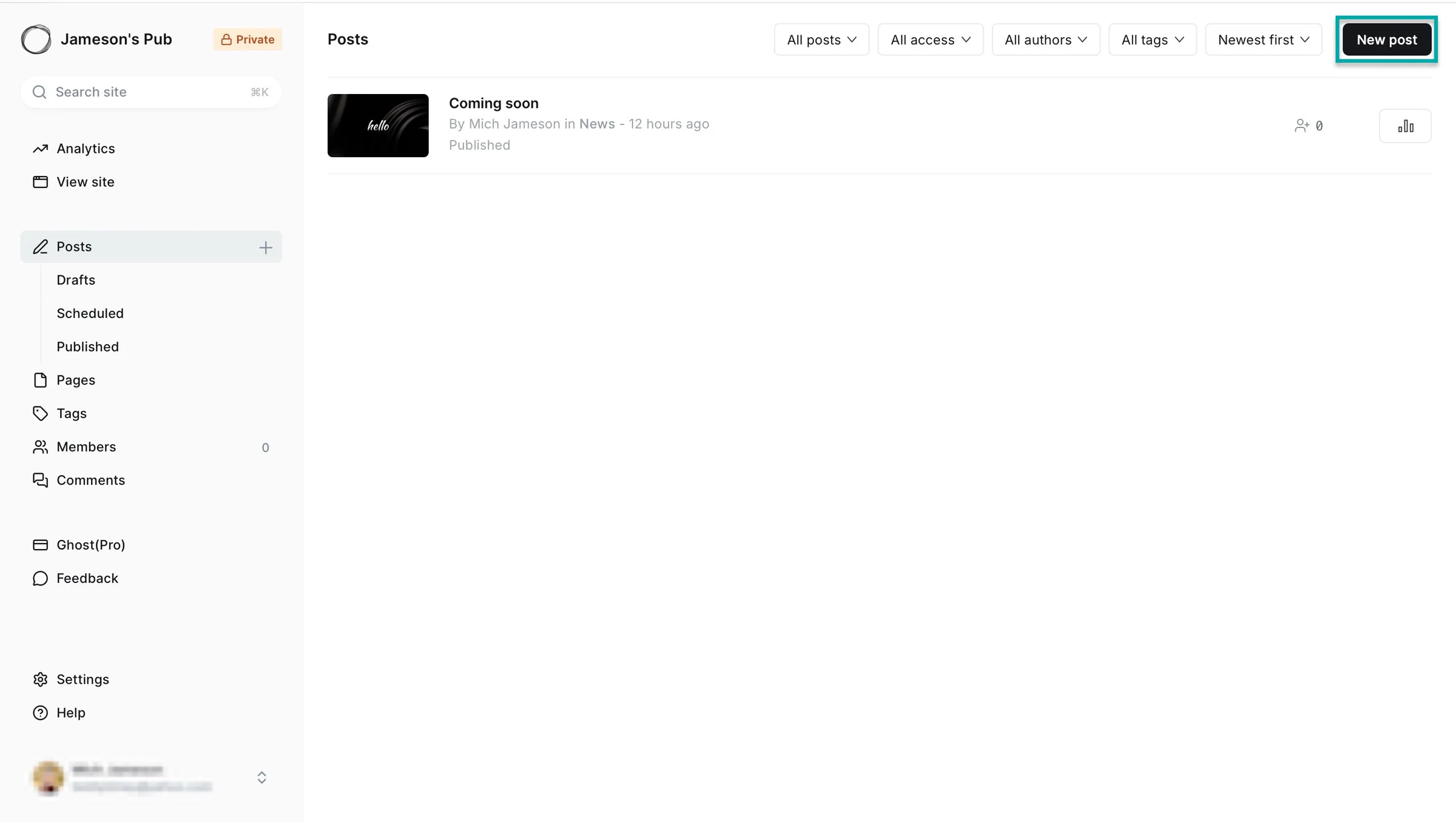 add new post on ghost