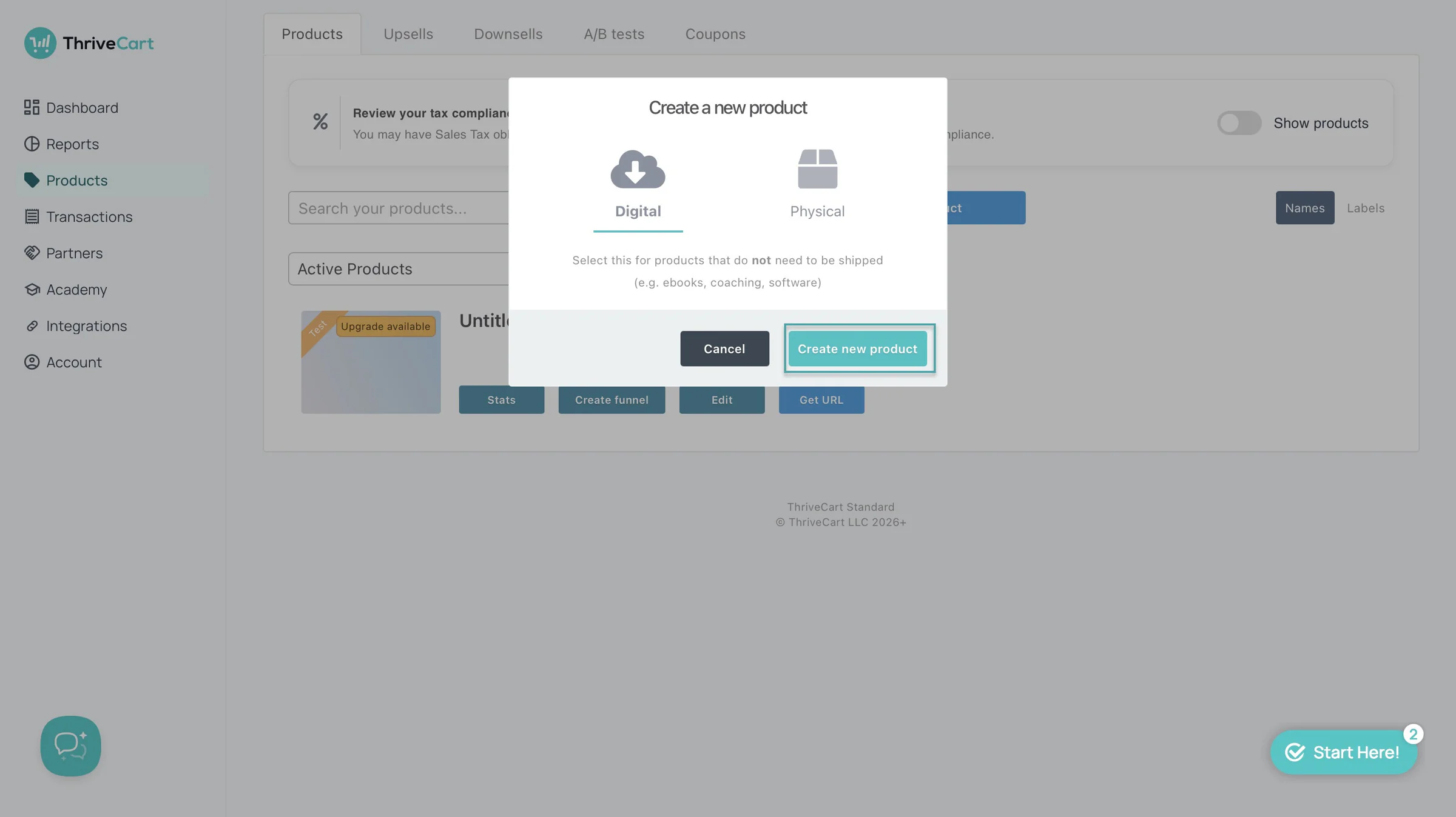 add new product on thrivecart