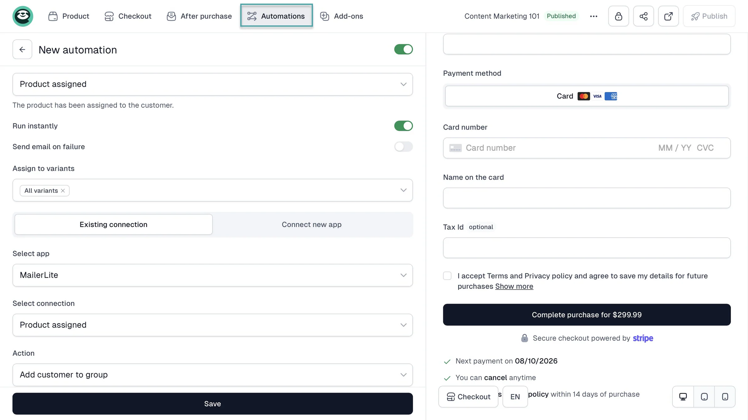 automation on easytools checkout
