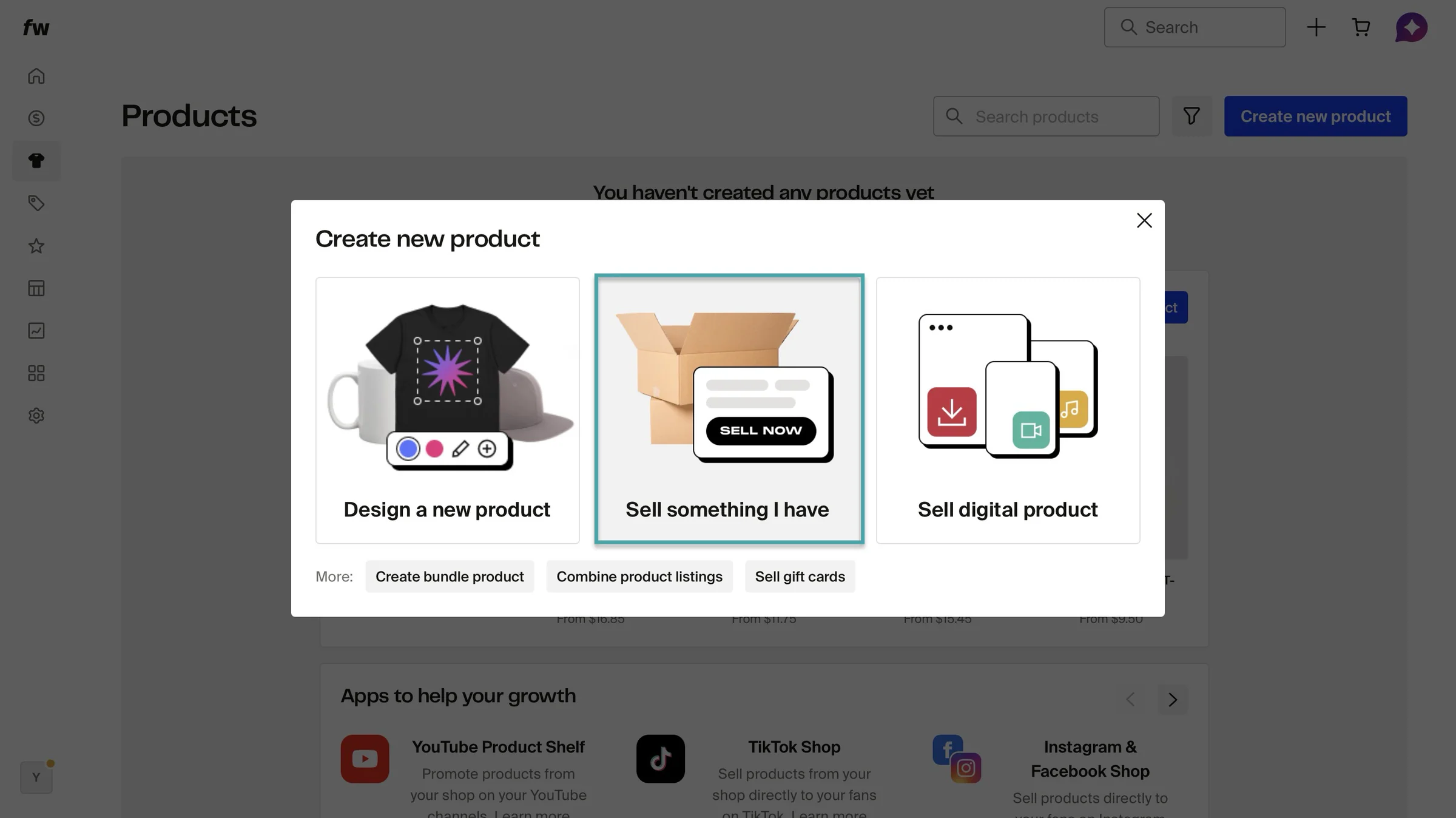 select product type on fourthwall
