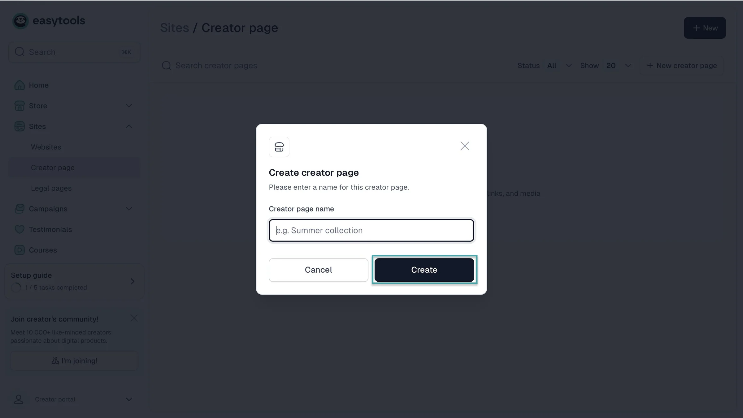 add creator page name on easytools