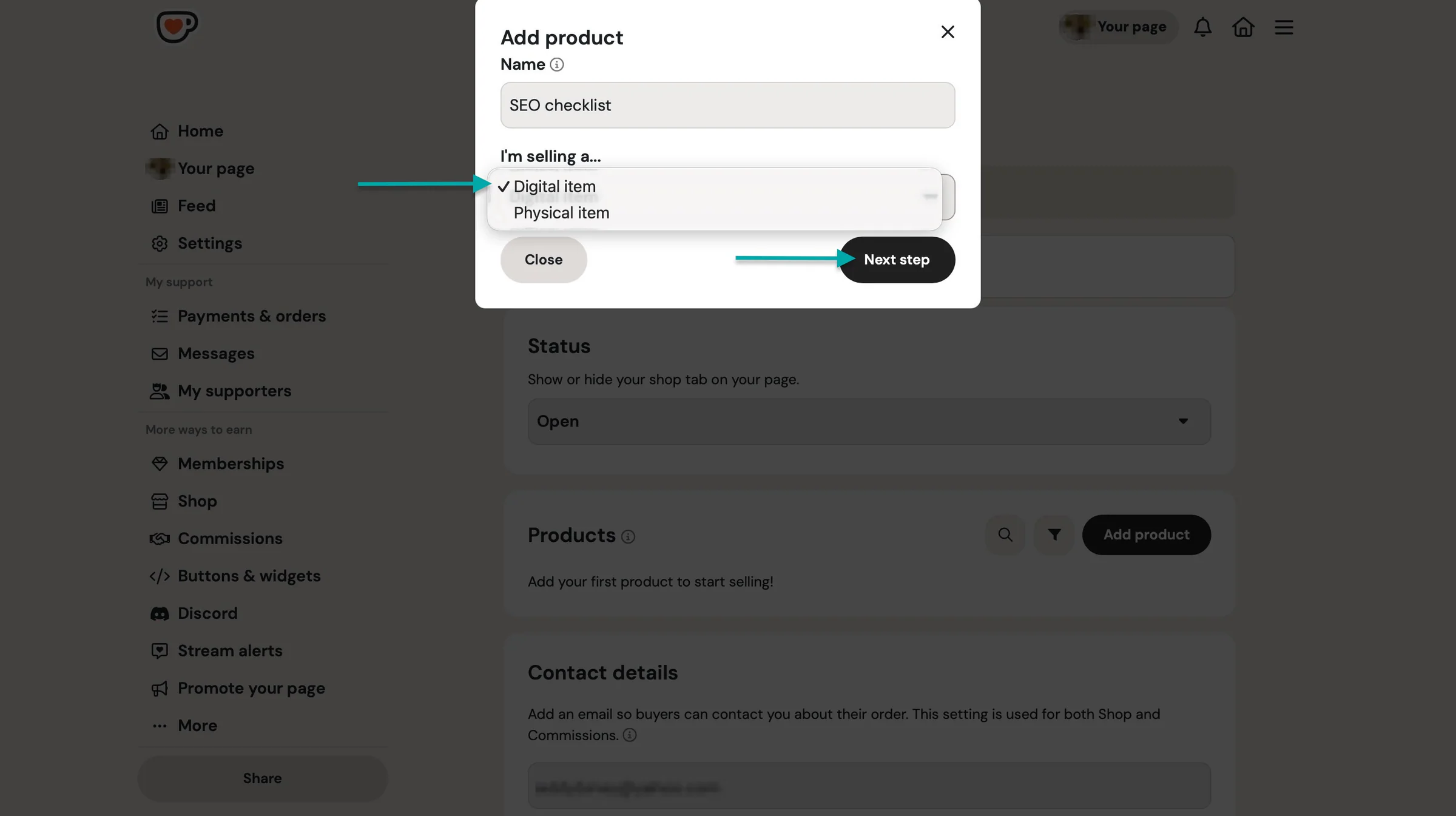 select product type
