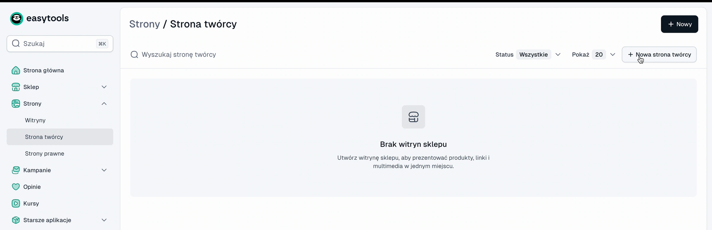 The Creator page list with the + New creator page button