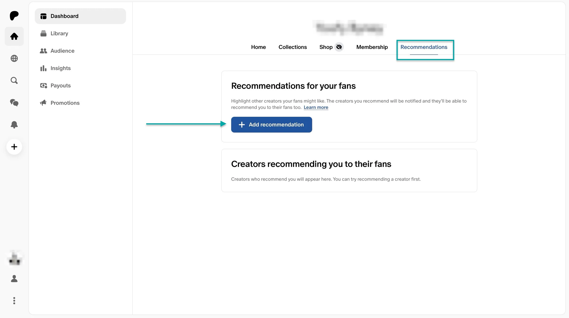 recommendations tab