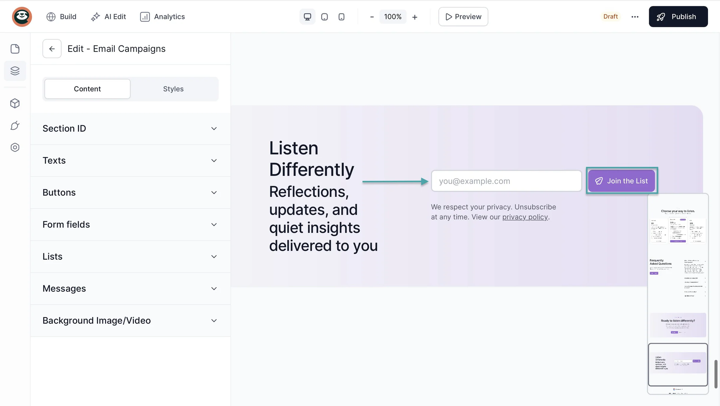 lead capture section on easytools