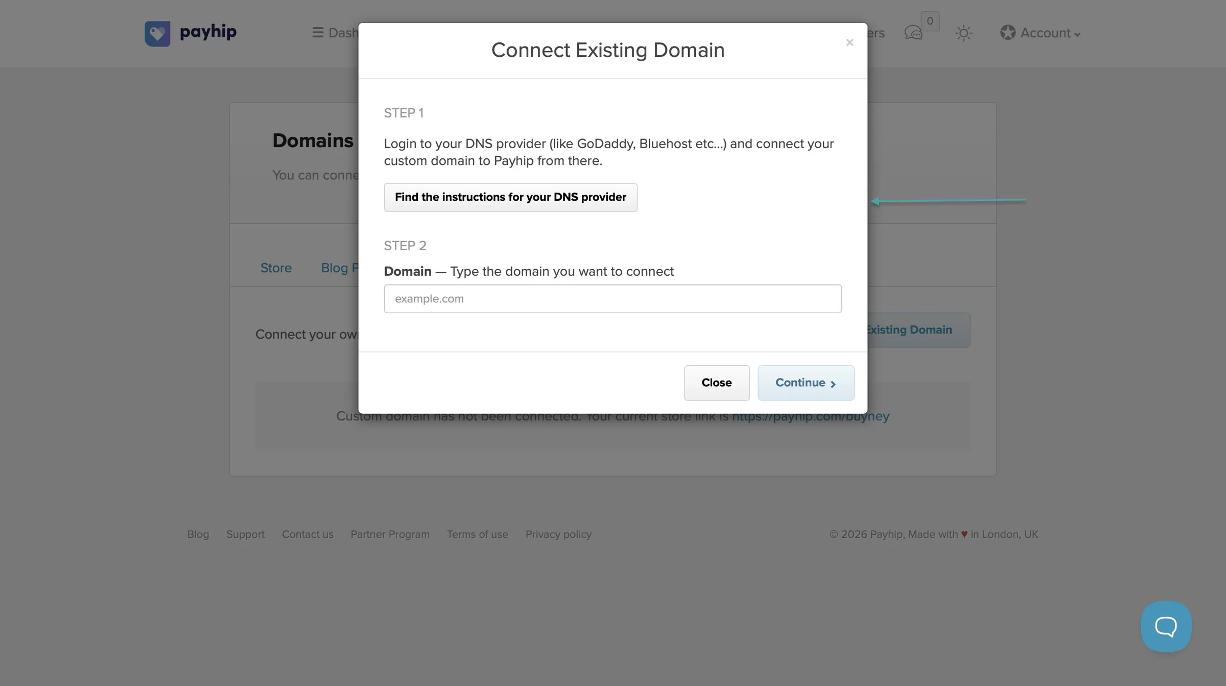 connect custom domain on payhip