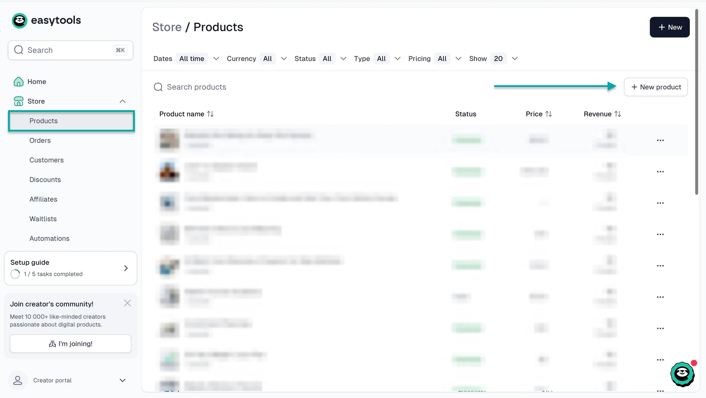 products feature on buy me a coffee alternative