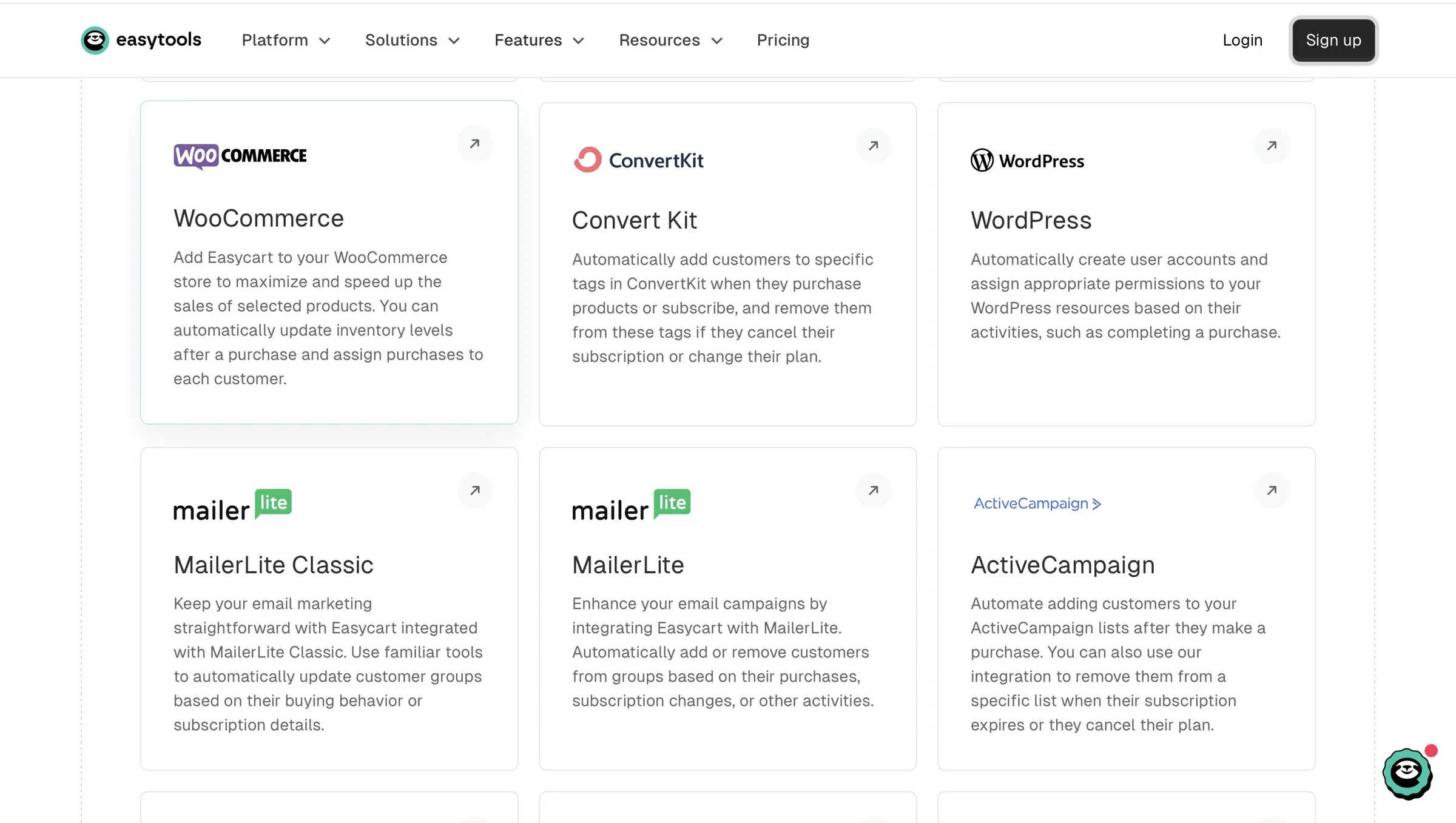 easytools integrations page