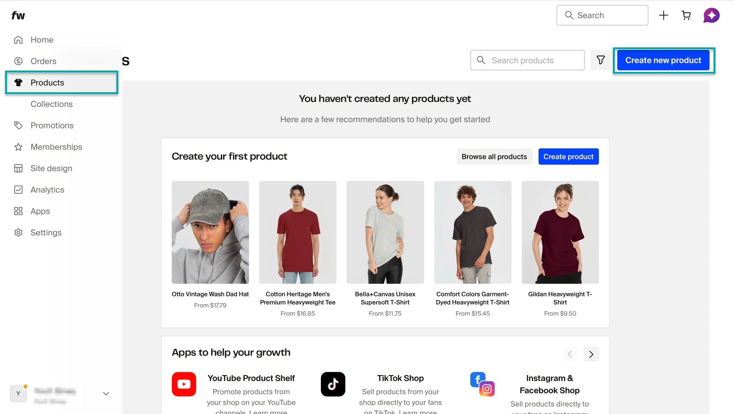 create new product on fourthwall