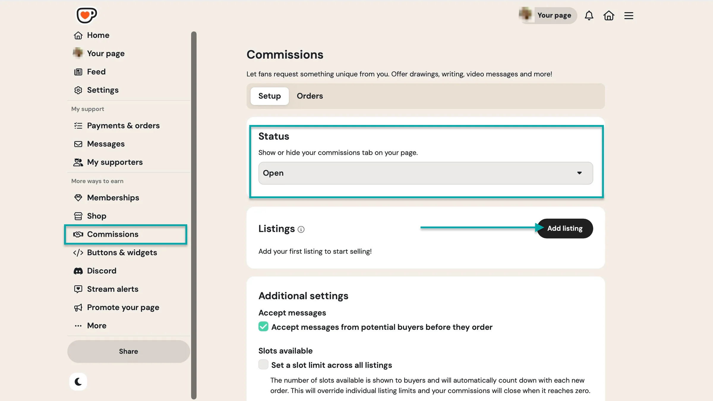 add commission on buy me a coffee alternative