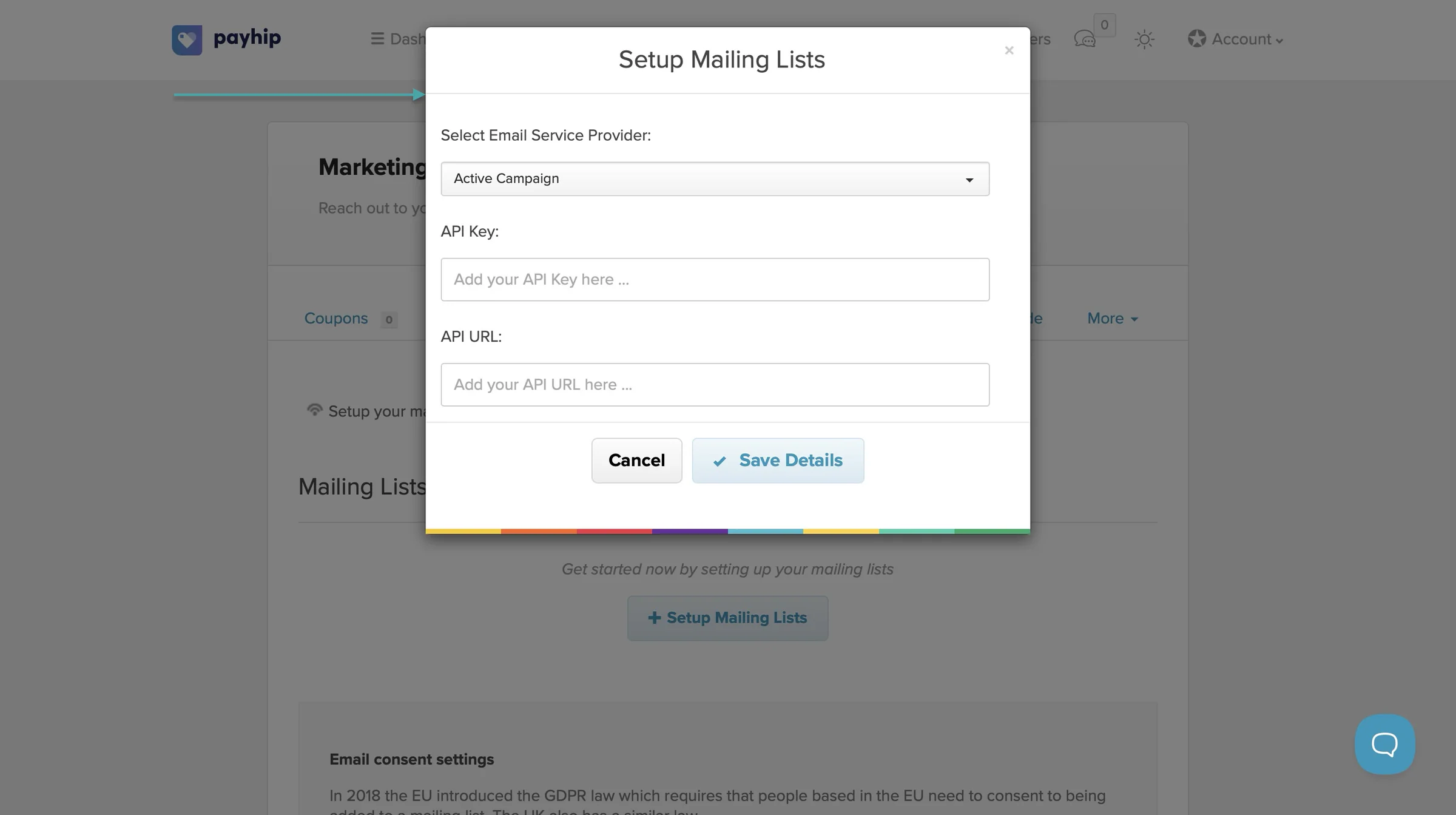 set up email list on payhip