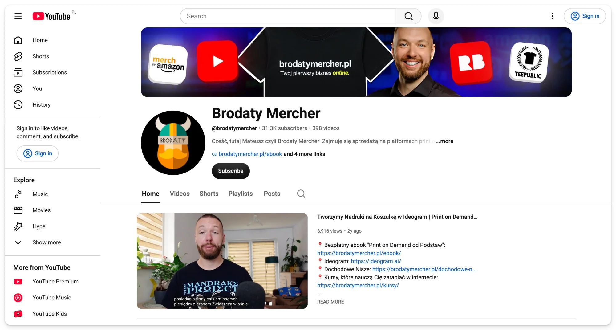 The Brodaty Mercher YouTube channel, with more than 31,000 subscribers