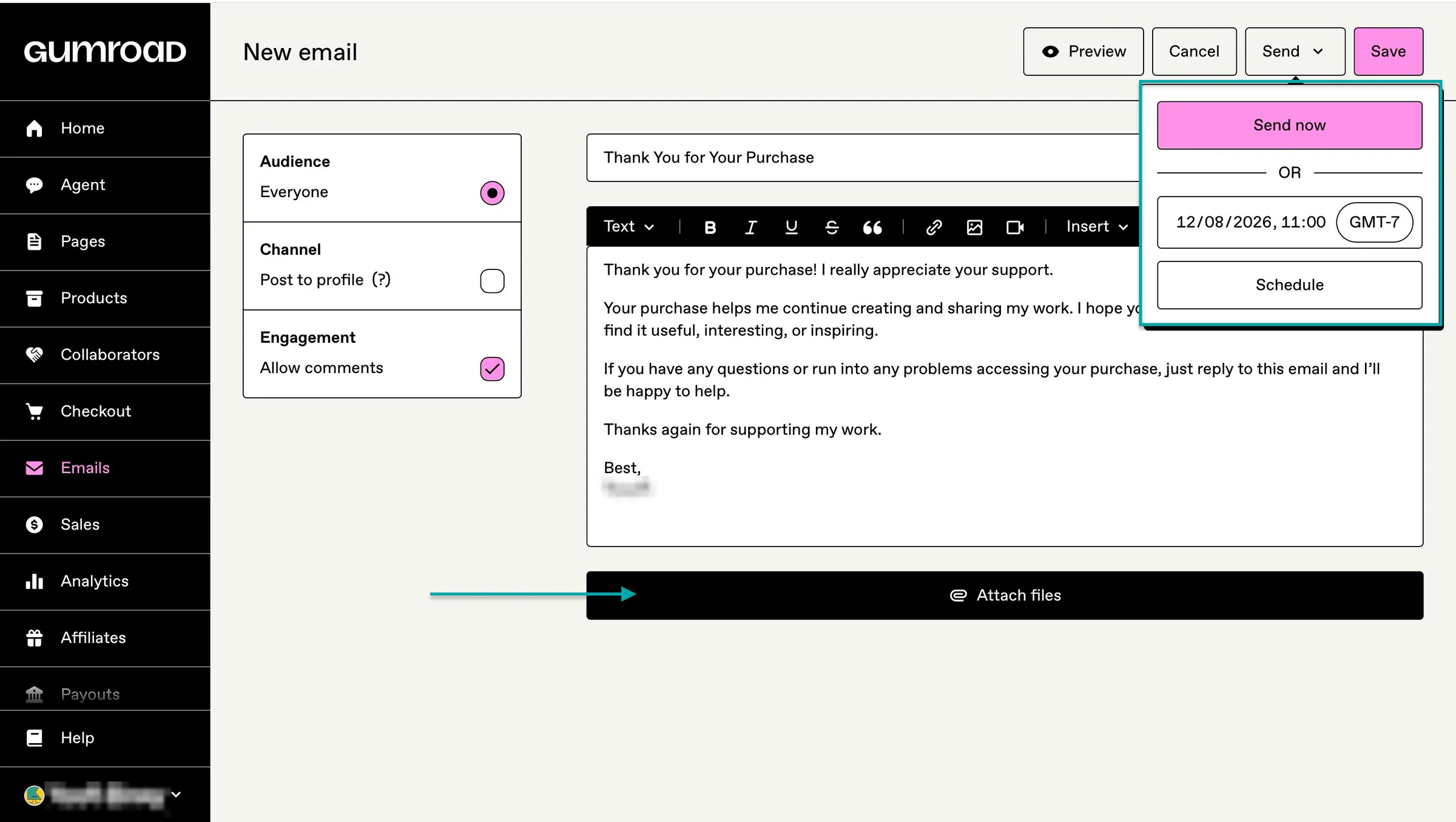 send email now or schedule for later