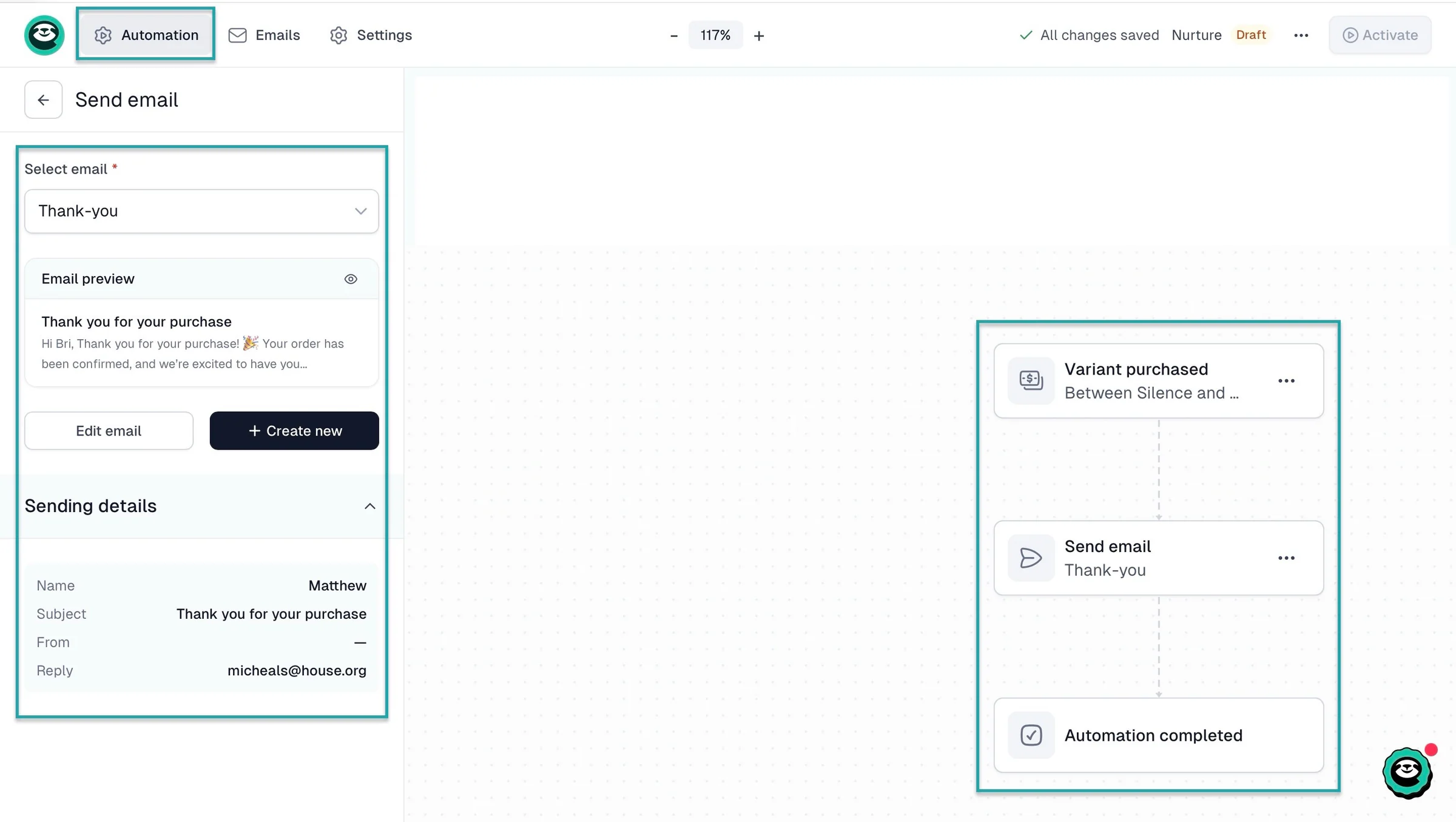 thank-you email automation on easytools
