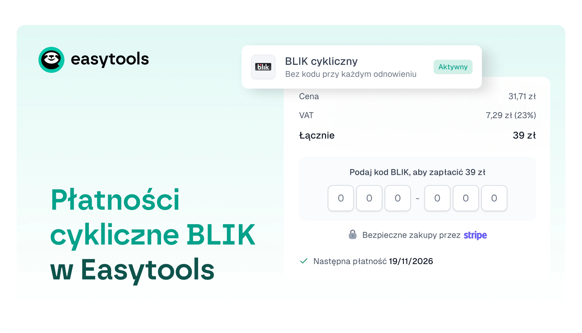 Lista metod płatności w Ustawieniach sklepu z zaznaczoną opcją BLIK cykliczny