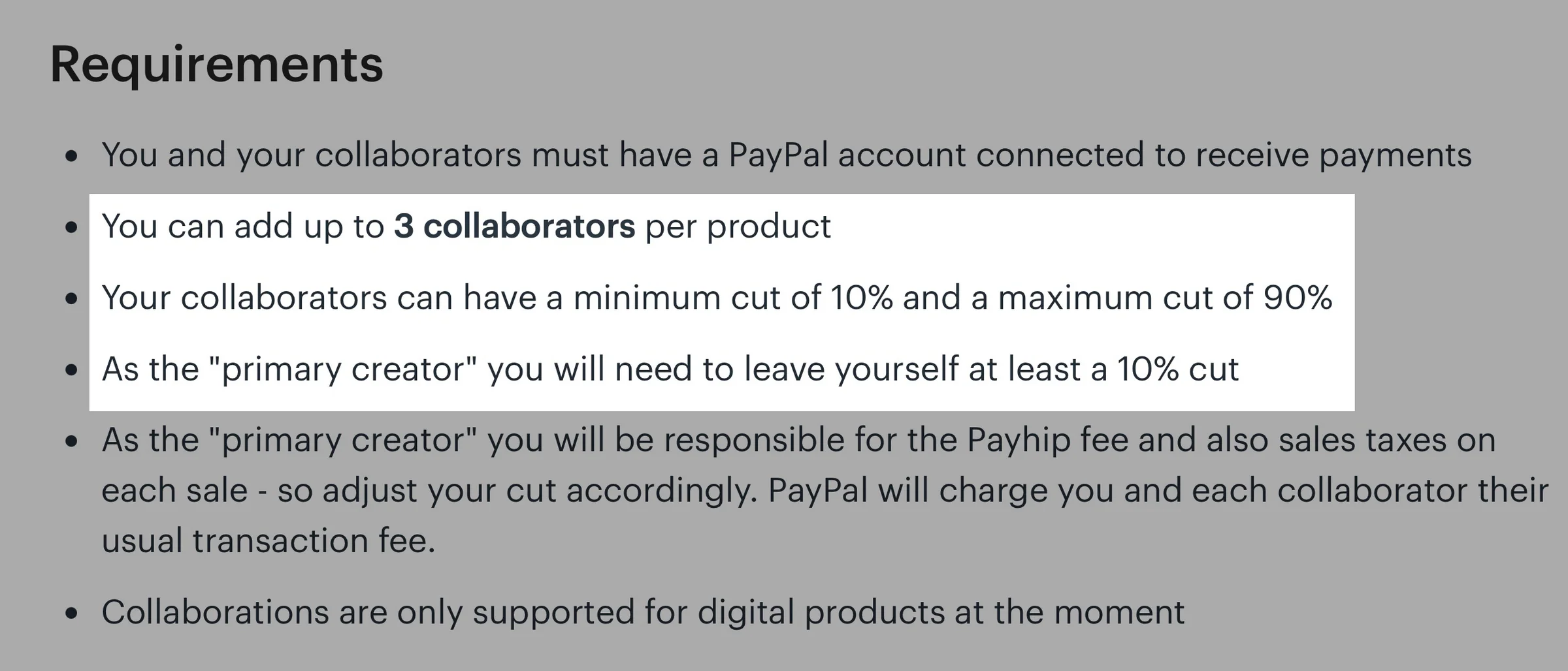 collaborator requirement on gumroad