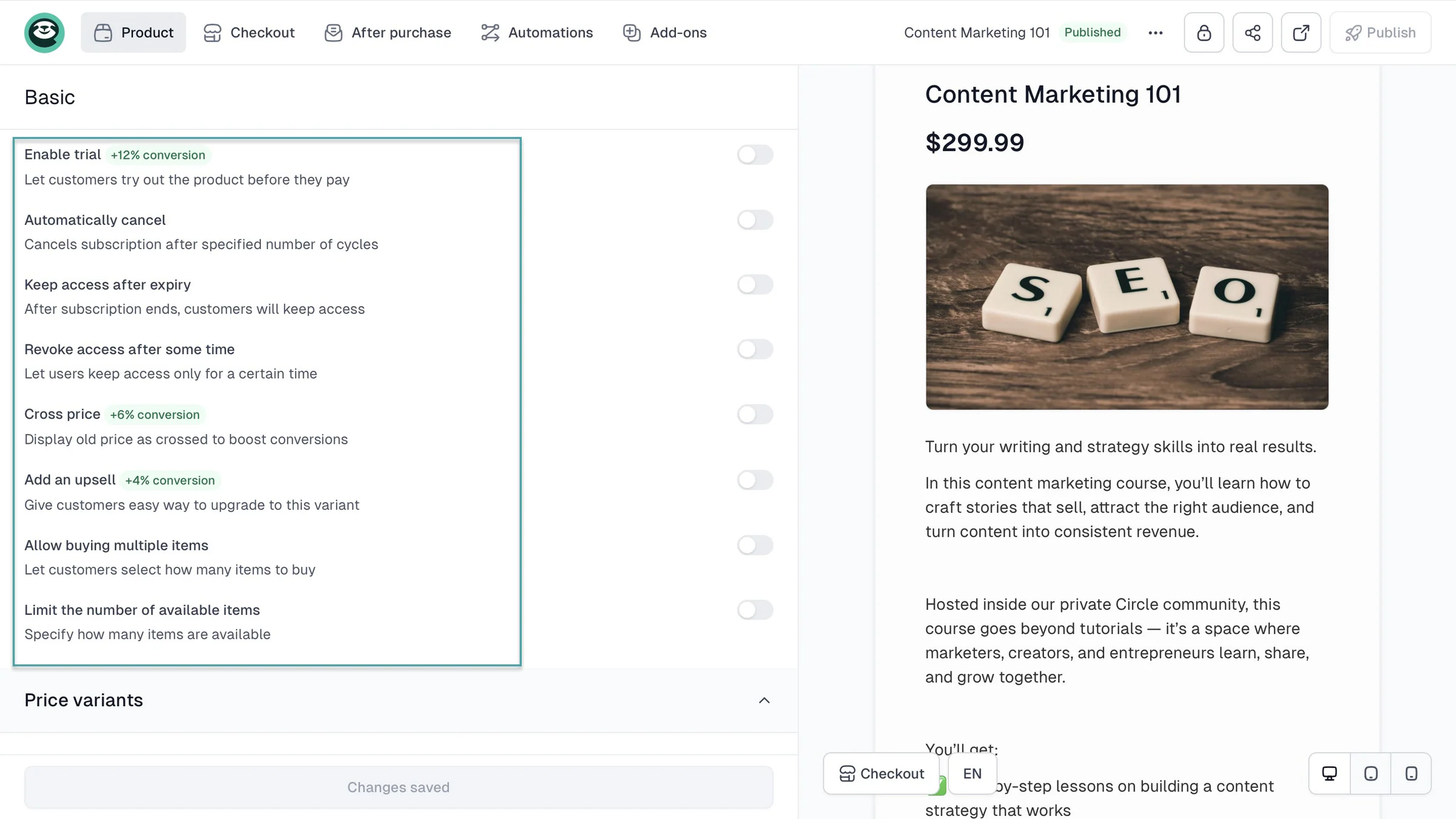 upsells and order bumps on clickfunnels alternative