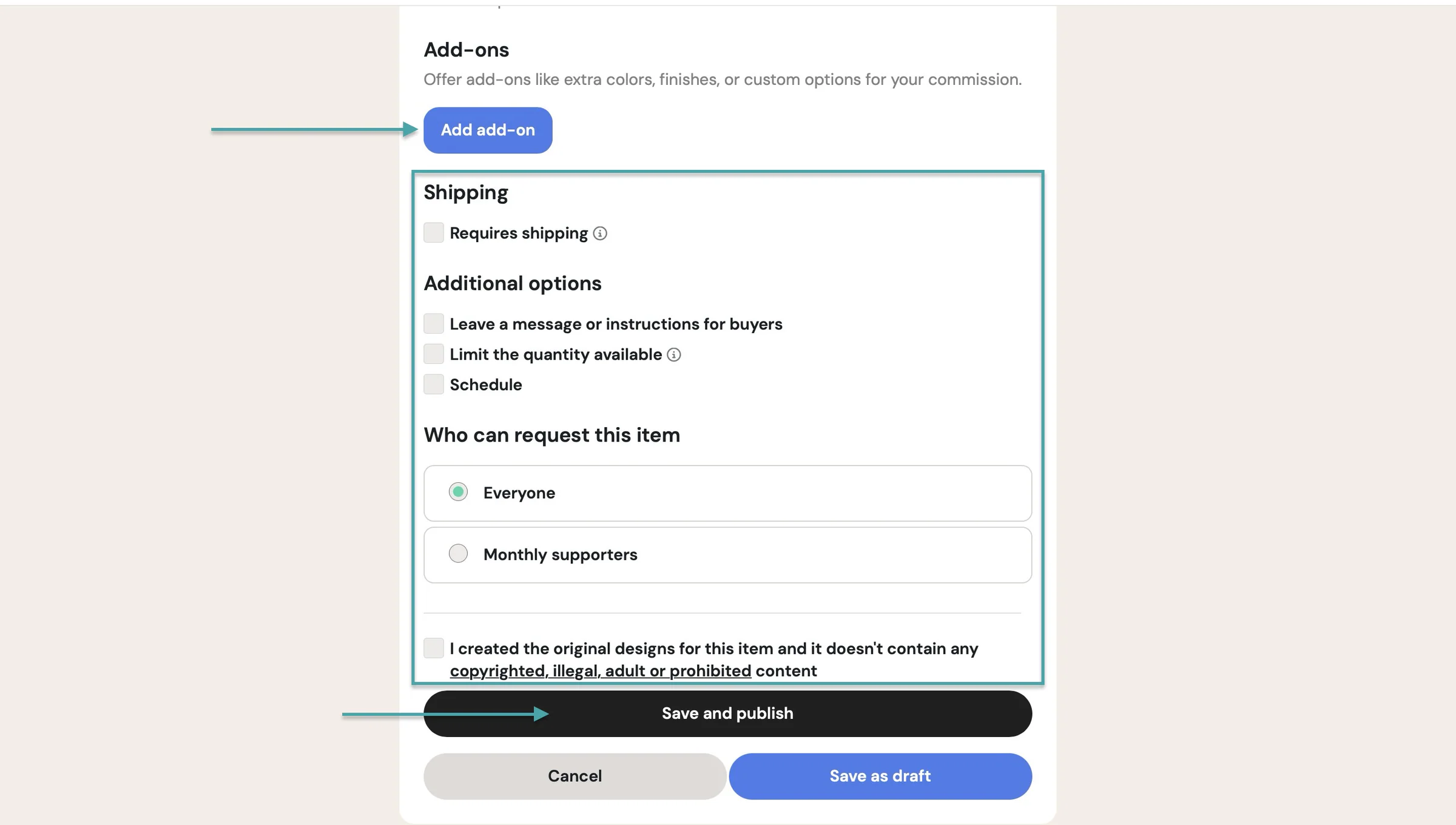 save and publish listing
