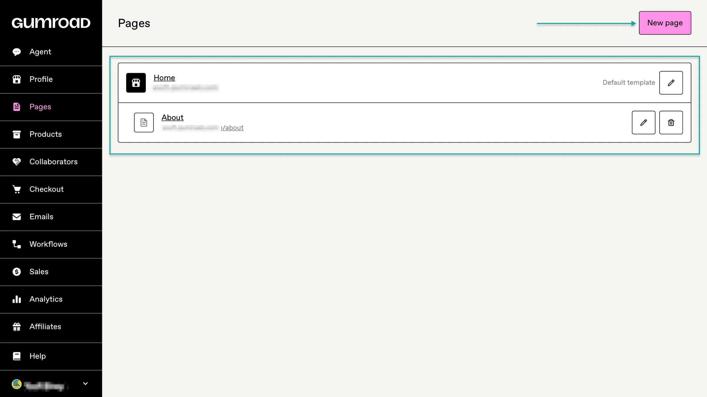 add new page on gumroad